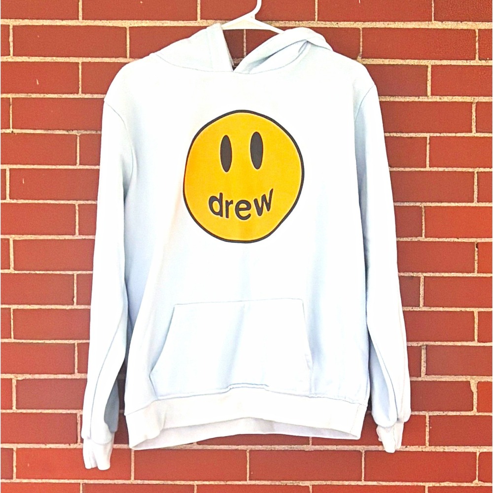 Drew House Hoodie Justin Bieber L Mascot Smiley Face Logo Streetwear Skate Blue